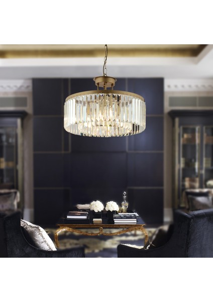 Kanvas 45'Lik Eskitme Kristalli Taşlı Modern Tasarım Kristal Salon Avize