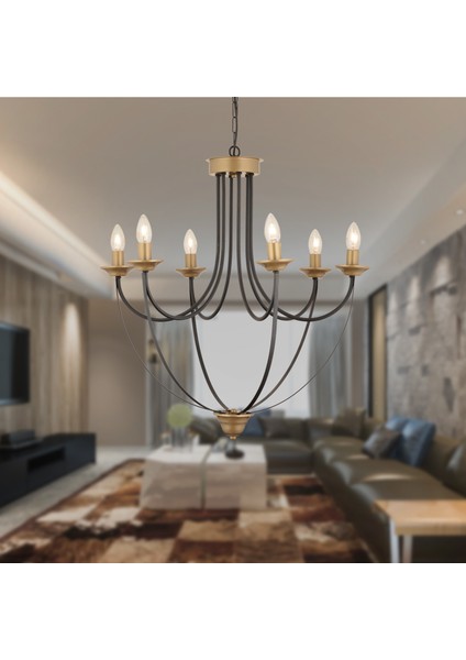 Obito 6Lı Siyah Eskitme Modern Sarkıt Yatak odası Retro Salon Avize