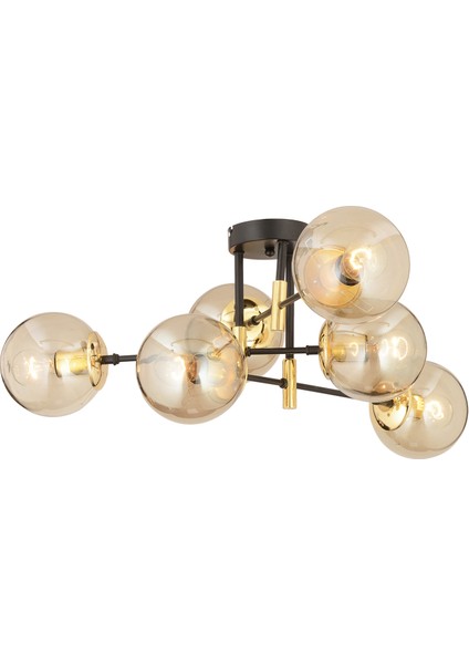 Maral 6Lı Siyah Gold Bal Camlı Modern Genç Odası Yatak Odası Retro Salon Avize