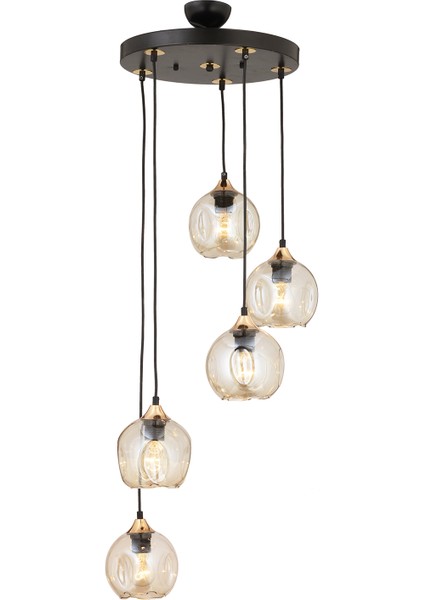 Karya 5Li Yuvarlak Siyah Gold Modern Sarkıt Genç Odası Yatak odası Retro Salon Avize