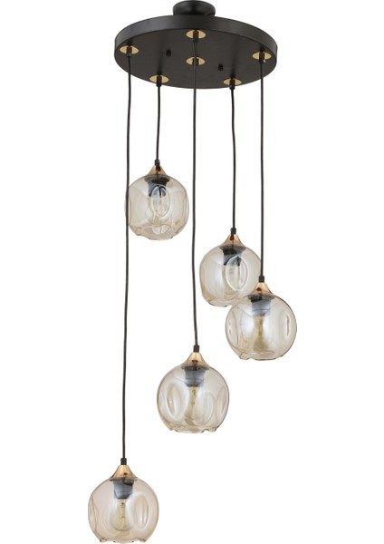 Karya 5Li Yuvarlak Siyah Gold Modern Sarkıt Genç Odası Yatak odası Retro Salon Avize