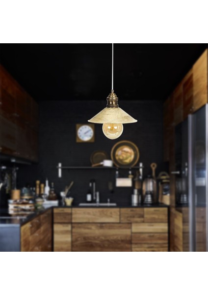 Gönen Tekli Beyaz Patinalı Modern Retro Sarkıt Mutfak Salon Avize