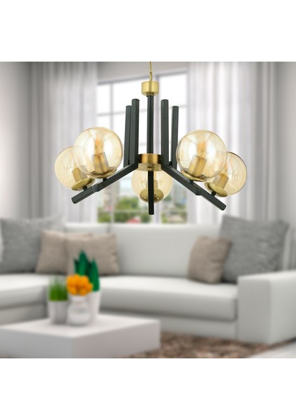 Mikel 5 Li Siyah Eskitme Modern Yatak Odası Mutfak Oturma Odası Retro Salon Avize