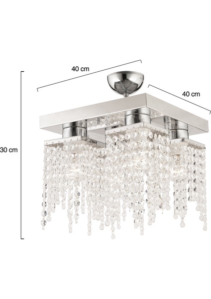 Nikola 4Lü Krom Kristalli Taşlı Modern Tasarım Kristal Salon Avize
