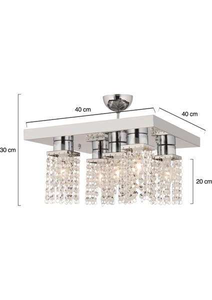 Peter 5Li Krom Kristalli, Taşlı Modern Tasarım Kristal Salon Avize