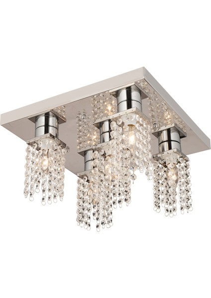 Peter 5Li Krom Kristalli, Taşlı Modern Tasarım Kristal Salon Avize