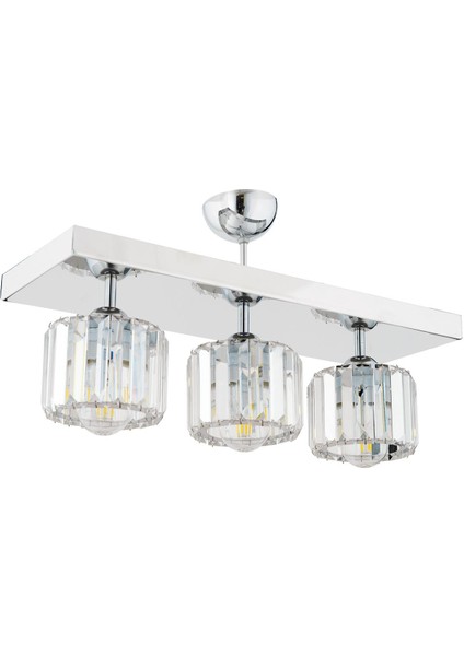 Sabrina 3 Lü Sıralı Krom Kaplama Plafonyer Kristalli Taşlı Modern Tasarım Kristal Salon Avize