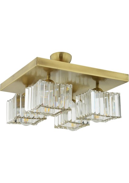 Rivia 4 Lü Eskitme Plafonyer Kristalli Taşlı Modern Tasarım Kristal Salon Avize