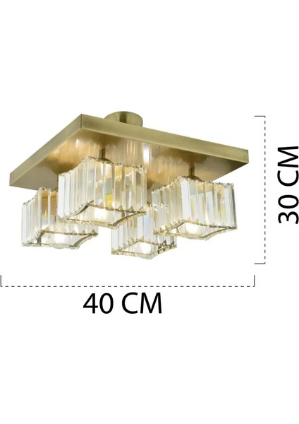 Rivia 4 Lü Eskitme Plafonyer Kristalli Taşlı Modern Tasarım Kristal Salon Avize