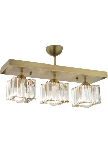 Rivia 3 Lü Eskitme Plafonyer Kristalli Taşlı Modern Tasarım Kristal Salon Avize