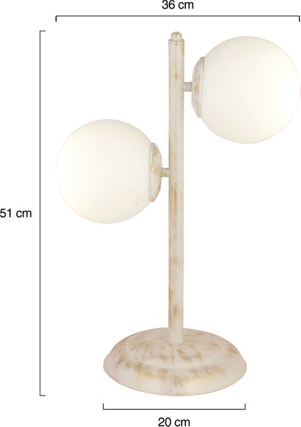 Siena 2Li Beyaz Boyalı Beyaz Camlı Masa Lambası Modern Tasarım -Yatak Odası-Salon Abajur
