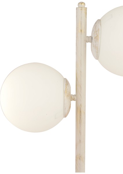 Siena 2Li Beyaz Boyalı Beyaz Camlı Masa Lambası Modern Tasarım -Yatak Odası-Salon Abajur