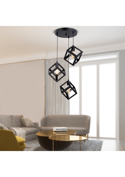 Cup 3Lü Siyah Sarkıt Modern Genç Odası Mutfak Retro Salon Sarkıt Avize