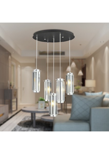 Natali 5Li Sarkıt Krom Modern Genç Odası Mutfak Salon Sarkıt Avize
