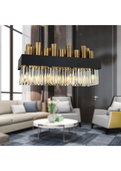 Torre Sıralı Eskitme Kristalli, Taşlı Modern Tasarım Yemek Masası Üstü, Kristal Salon Avize