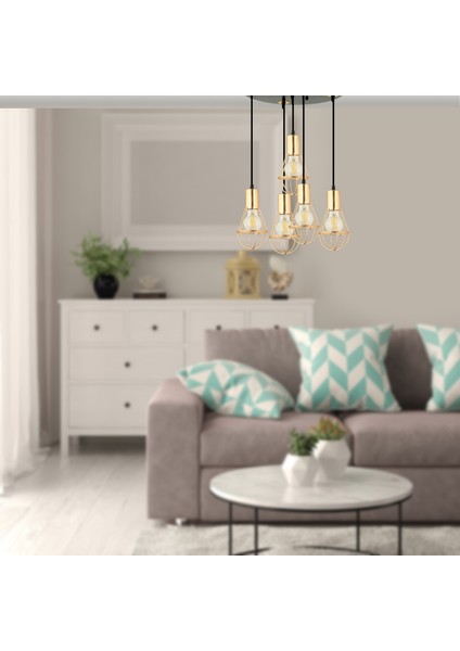 Ciri 5 Li Yuvarlak Gold Kaplama Tel Sarkıt Modern Genç Odası Mutfak Oturma Odası Salon Sarkıt Avize