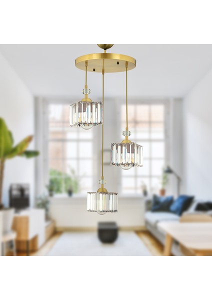 Brandy Eskitme 3 Lü Yuvarlak Sakıt Kristalli Taşlı Modern Tasarım Kristal Salon Avize