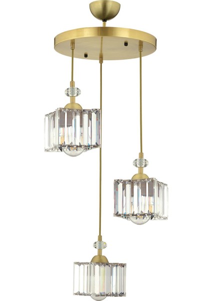 Brandy Eskitme 3 Lü Yuvarlak Sakıt Kristalli Taşlı Modern Tasarım Kristal Salon Avize
