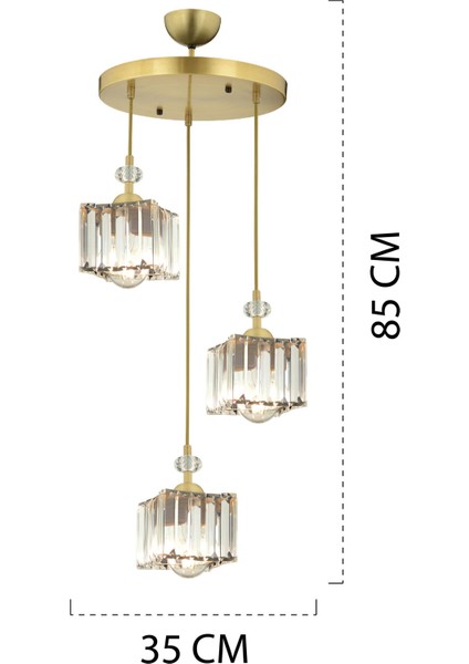 Brandy Eskitme 3 Lü Yuvarlak Sakıt Kristalli Taşlı Modern Tasarım Kristal Salon Avize