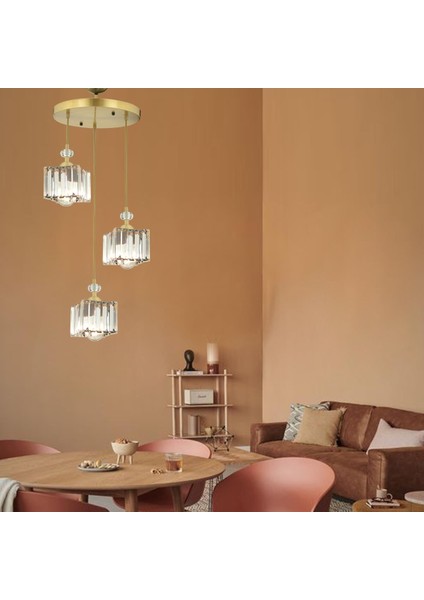 Brandy Eskitme 3 Lü Yuvarlak Sakıt Kristalli Taşlı Modern Tasarım Kristal Salon Avize