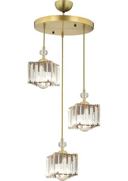 Brandy Eskitme 3 Lü Yuvarlak Sakıt Kristalli Taşlı Modern Tasarım Kristal Salon Avize