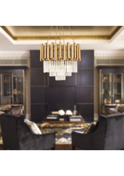 Mostar Eskitme Kristalli, Taşlı Modern Tasarım Kristal Salon Avize