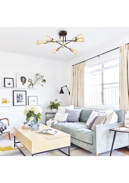 Alison 6Lı Siyah Avize Gold Duylu Modern Koridor Mutfak Salon Retro Avize