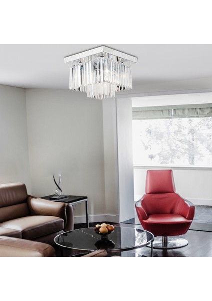 Nilüfer 2 Katlı Küçük Krom Kaplama Kare Kristalli Taşlı Modern Tasarım Kristal Salon Avize