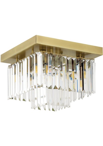 Nilüfer 2 Katlı Küçük Eskitme Kare Kristalli Taşlı Modern Tasarım Kristal Salon Avize