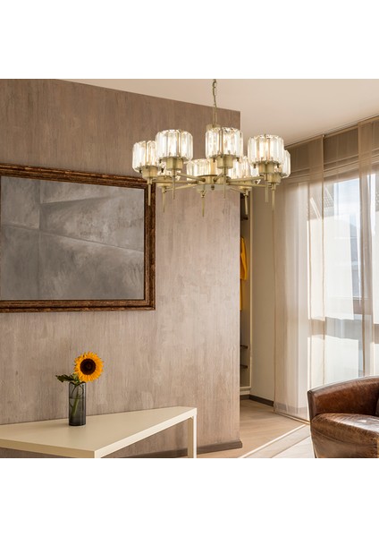 Sadem 8'Li Eskitme Kristalli Taşlı Modern Tasarım Salon-Yatak Odası Kristal Salon Avize