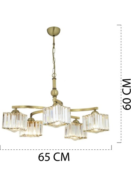 Rima 5 Kollu Eskitme Kristalli Taşlı Modern Tasarım Salon-Yatak Odası Kristal Salon Avize