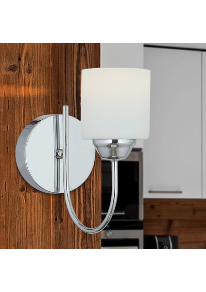 Esila Krom Kaplamalı Duvar Lambası Yatak Odası-Yatak Başı-Banyo İçin Modern Aplik