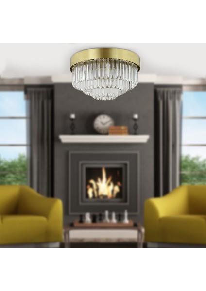 Hanzade Yuvarlak Eskitme Kristalli, Taşlı Modern Tasarım Kristal Salon Avize