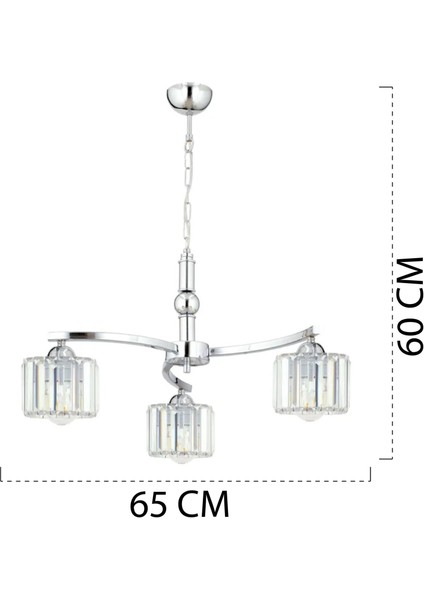 Amir 3 Kollu Krom Kaplama Kristalli Taşlı Modern Tasarım Kristal Salon Avize