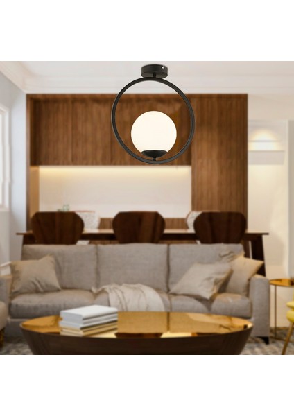 Lifos Tekli Siyah Plafonyer Modern Mutfak Retro Salon Avize