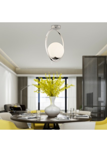 Lifos Tekli Krom Kaplamalı Plafonyer Modern Mutfak Salon Avize