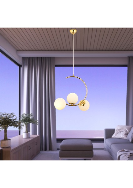 Ladre 3Lü Beyaz Camlı Gold Modern Sarkıt, MutfakYatak odası Salon Avize