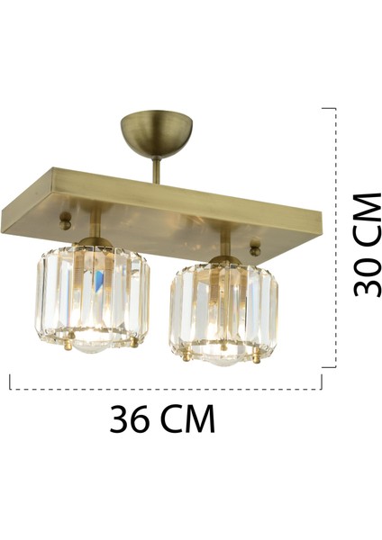Sabrina 2 Li Eskitme Plafonyer Kristalli Taşlı Modern Tasarım Kristal Salon Avize