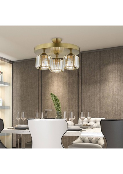 Sabrina 3 Lü Yuvarlak Eskitme Plafonyer Kristalli Taşlı Modern Tasarım Kristal Salon Avize