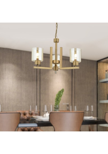 Tasse 3 Lü Eskitme Boyalı Avize Bal Camlı Modern Genç Odası Yatak Odası Salon Avize