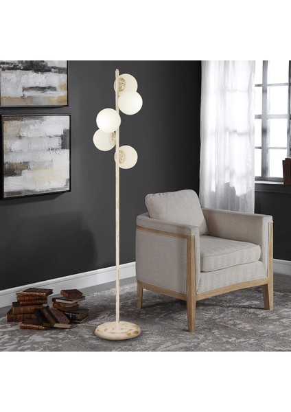 Uzel 5Li Beyaz Patinalı Modern Tasarım Metal Lambader
