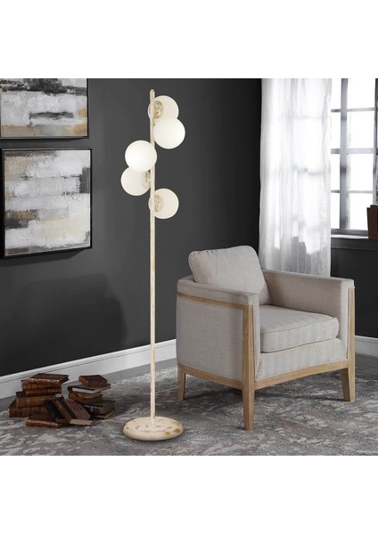 Uzel 5Li Beyaz Patinalı Modern Tasarım Metal Lambader