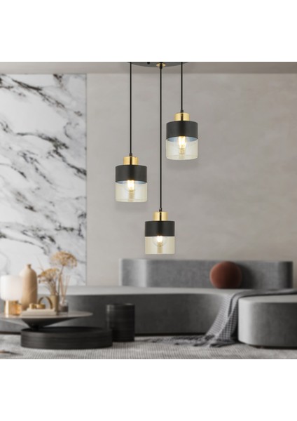 Boris 3Lü Yuvarlak Siyah-Gold Sarkıt Modern Genç Odası Mutfak Retro Salon Avize