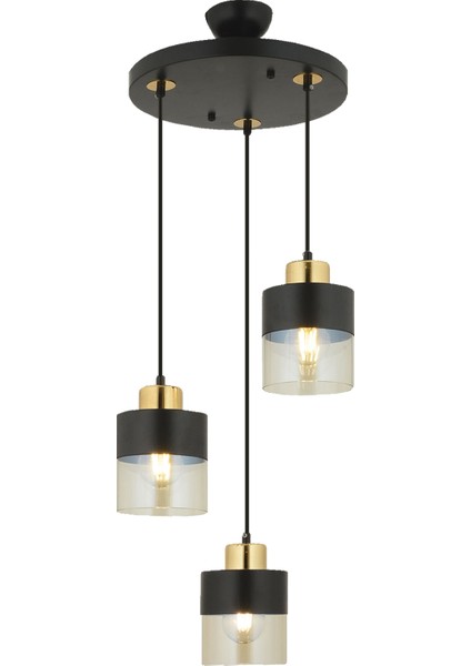 Boris 3Lü Yuvarlak Siyah-Gold Sarkıt Modern Genç Odası Mutfak Retro Salon Avize modelleri