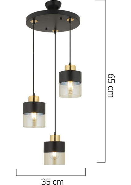 Boris 3Lü Yuvarlak Siyah-Gold Sarkıt Modern Genç Odası Mutfak Retro Salon Avize fırsatları