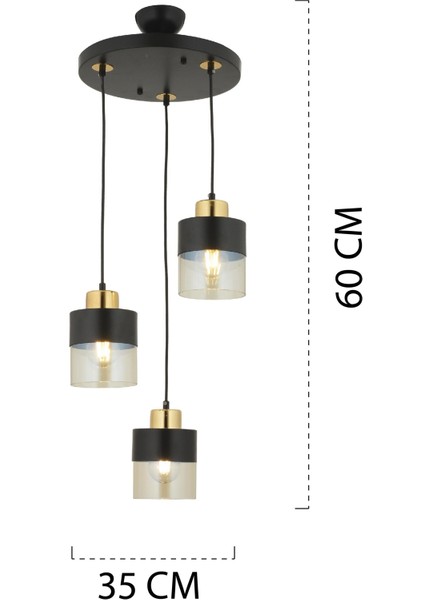 Boris 3Lü Yuvarlak Siyah-Gold Sarkıt Modern Genç Odası Mutfak Retro Salon Avize indirimleri