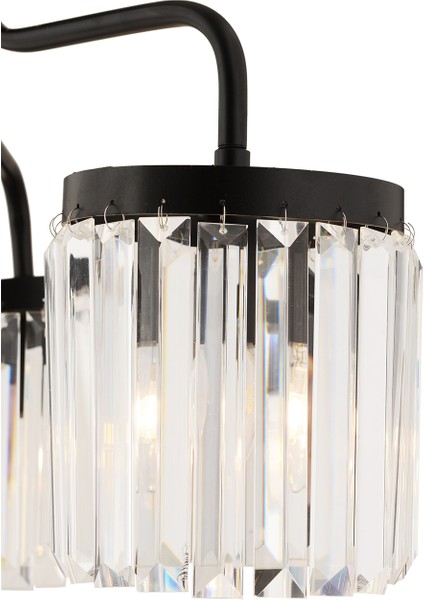 Ayan 5 Li Siyah Kristalli Taşlı Modern Tasarım Kristal Salon Avize