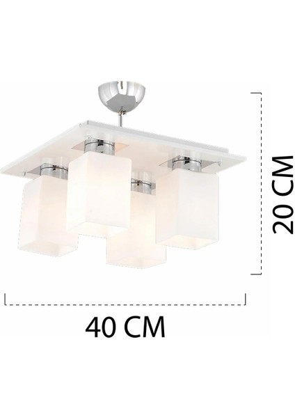 Atlas 4 Lü Beyaz Kare Modern Genç Odası Mutfak- Banyo Mutfak Salon Spot Avize