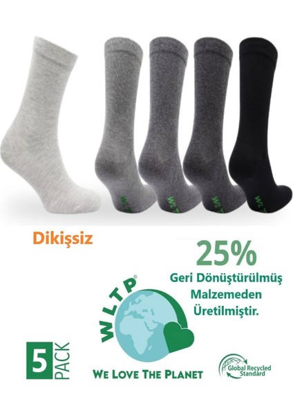 Günlük 5 Renk Penye Çorap 5 Çift -Dikişsiz- %25'i Geri Dönüşümden