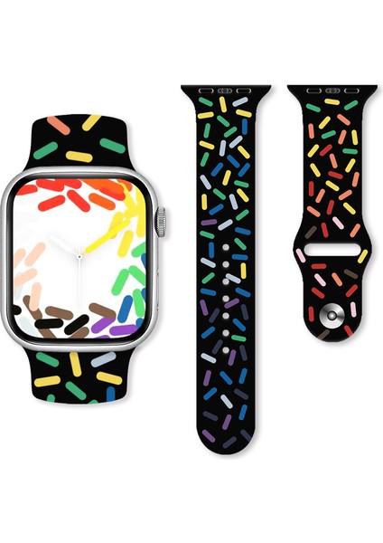 Apple Watch 7 45MM Kordon Silikon Pride Spor Pozitif Renkler SC10 Siyah